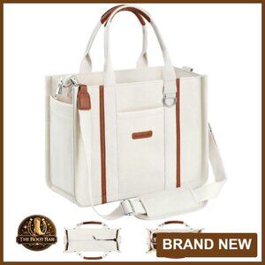Canvas Tote Bag with Zipper, Laptop Compartment & Multiple Pockets